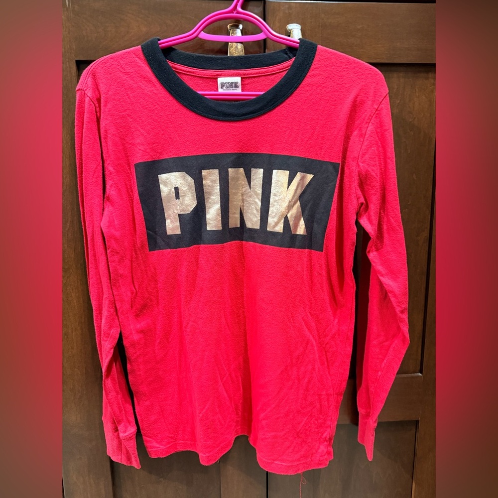 PINK Victoria's Secret XS Long Sleeve Tee - Red and Black